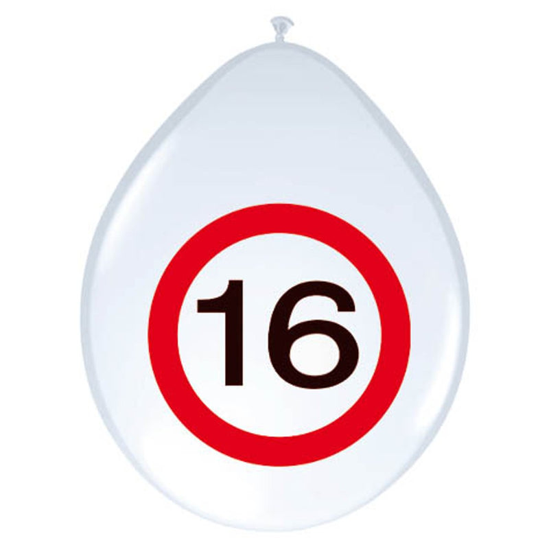 Latex Ballonnen Verkeersbord 16 Jaar – 8 Stuks