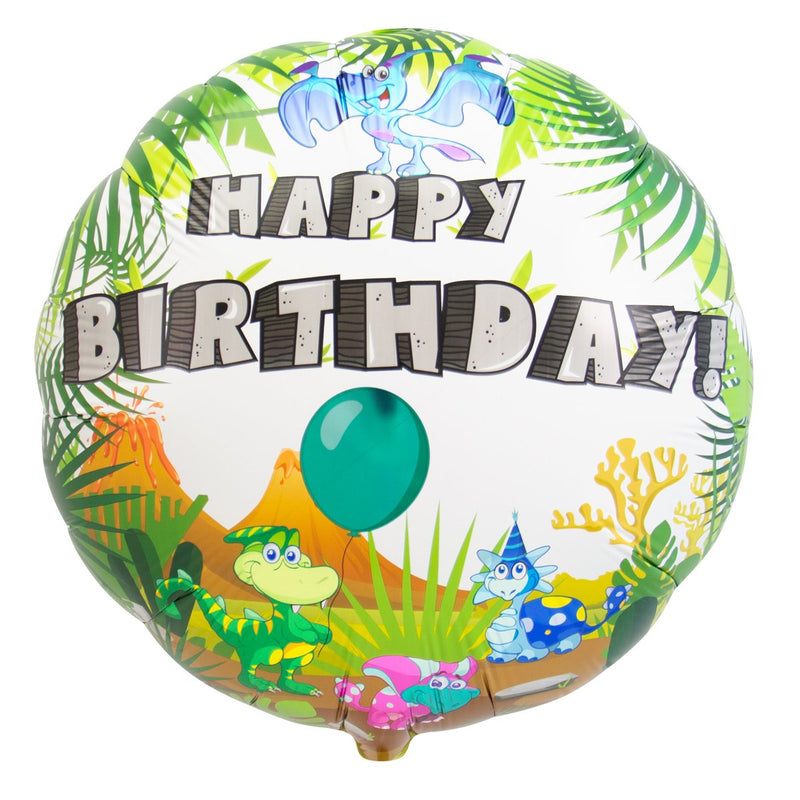 Dino Geel Folieballon Happy Birthday