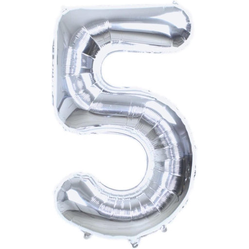 Cijferballon 5 zilver - 36 cm