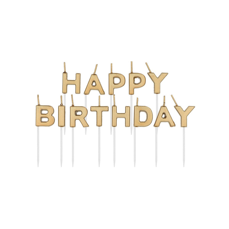 Taartkaarsjes Happy Birthday Goud – 2 cm