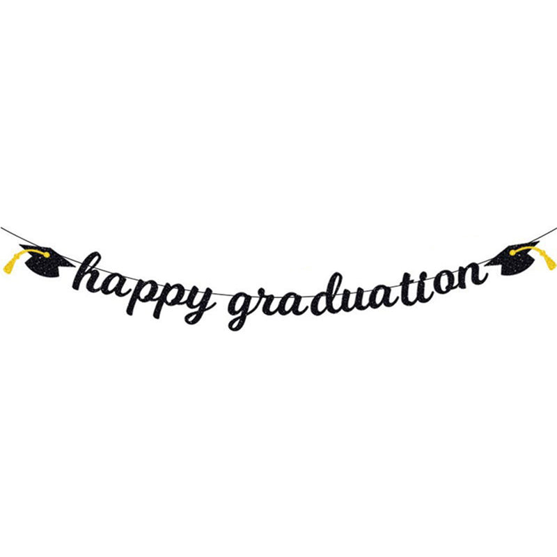 Letterslinger Happy Graduation Zwart/Goud - 200 cm