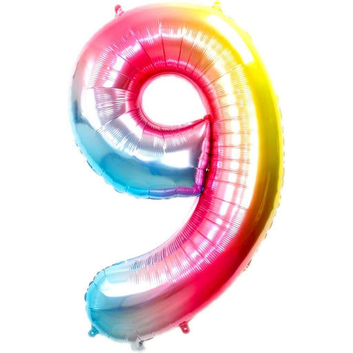 Folie Cijferballon 9 Regenboog 86 cm