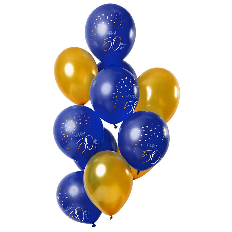 Latex Ballonnen 50 Jaar True Blue Goud – 12 Stuks