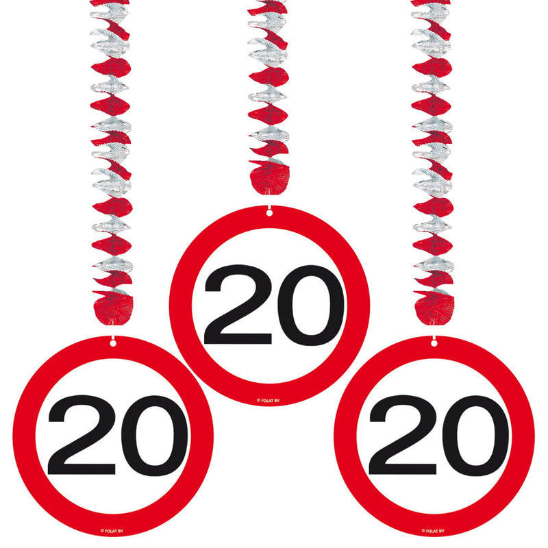 Swirl Hangdecoratie Verkeersbord 20 Jaar – 3 Stuks