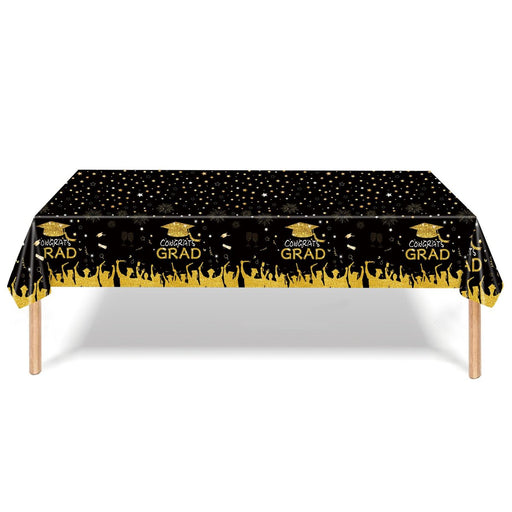 Tafelkleed Geslaagd Afstudeerhoedjes zwart/goud – 274 x 137 cm