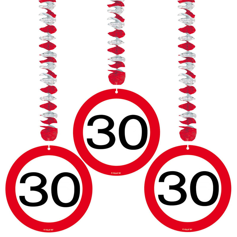 Swirl Hangdecoratie Verkeersbord 30 Jaar – 3 Stuks