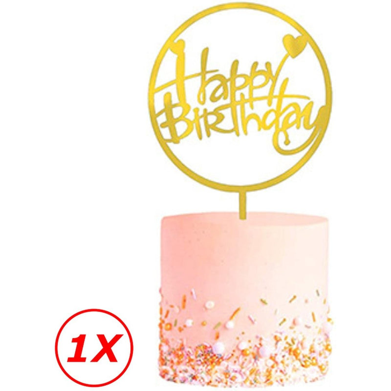 Taarttopper Happy Birthday Goud – Rond met Hartjes