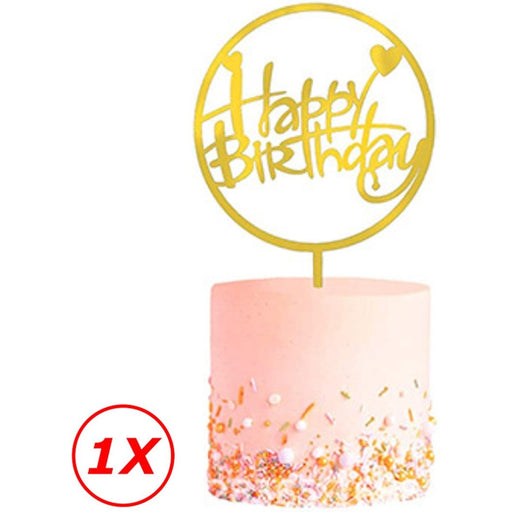 Taarttopper Happy Birthday Goud – Rond met Hartjes