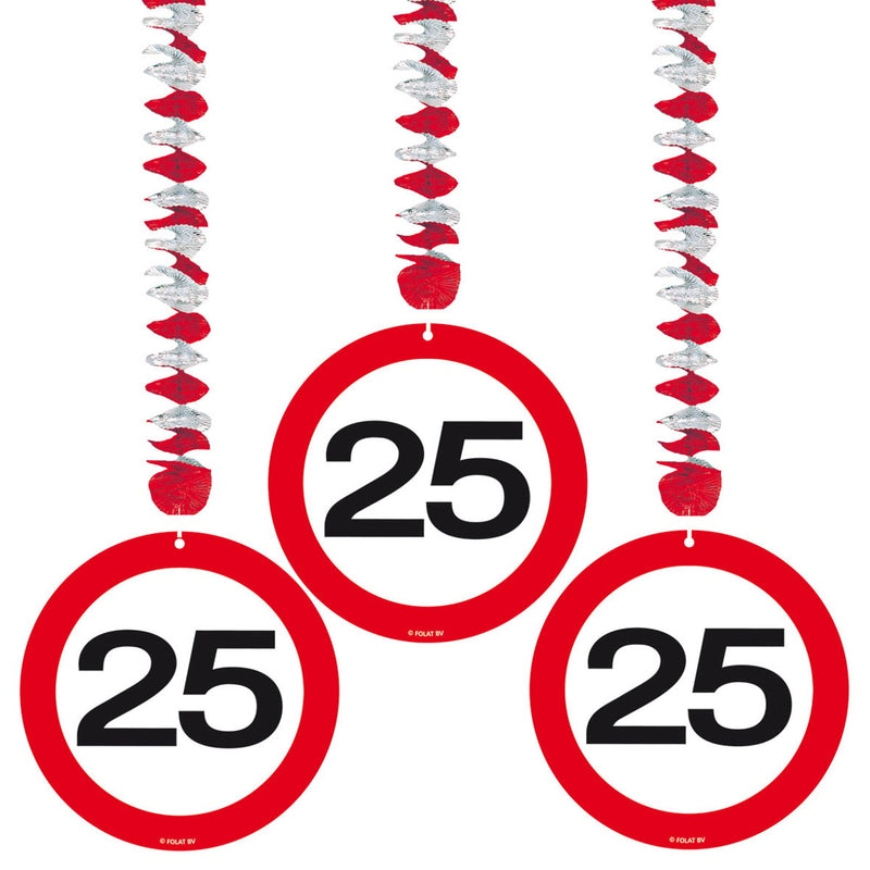 Swirl Hangdecoratie Verkeersbord 25 Jaar – 3 Stuks
