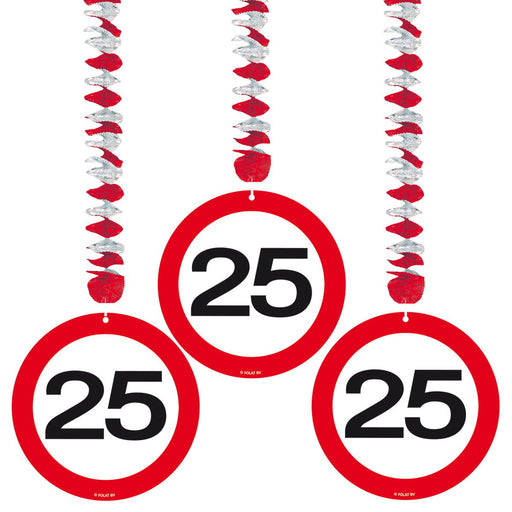 Swirl Hangdecoratie Verkeersbord 25 Jaar – 3 Stuks