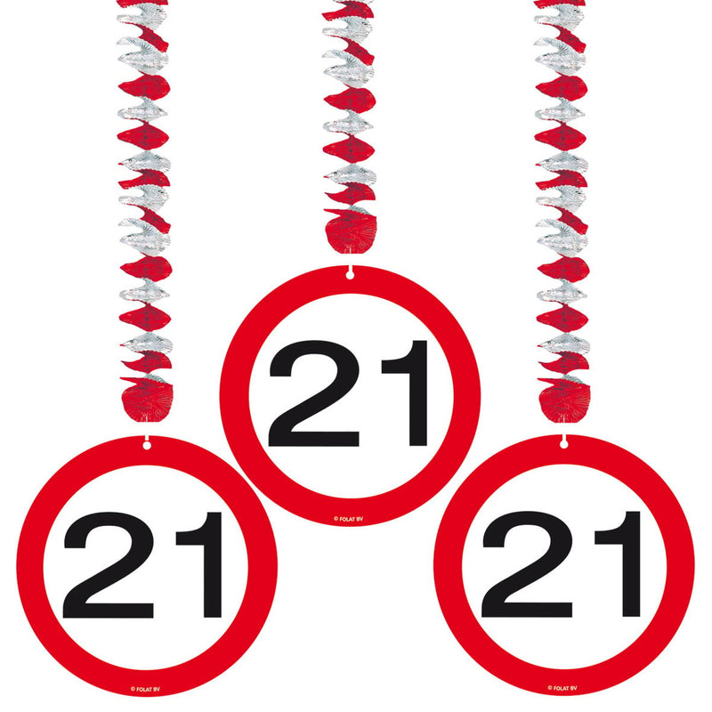 Swirl Hangdecoratie Verkeersbord 21 Jaar – 3 Stuks