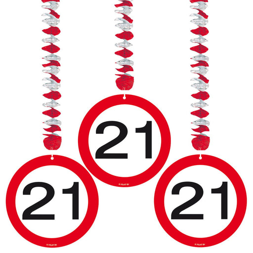 Swirl Hangdecoratie Verkeersbord 21 Jaar – 3 Stuks