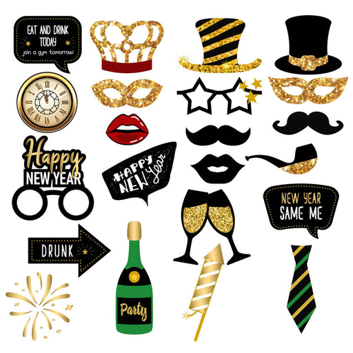 Foto Props Happy New Year Goud/Zwart – 20 Stuks