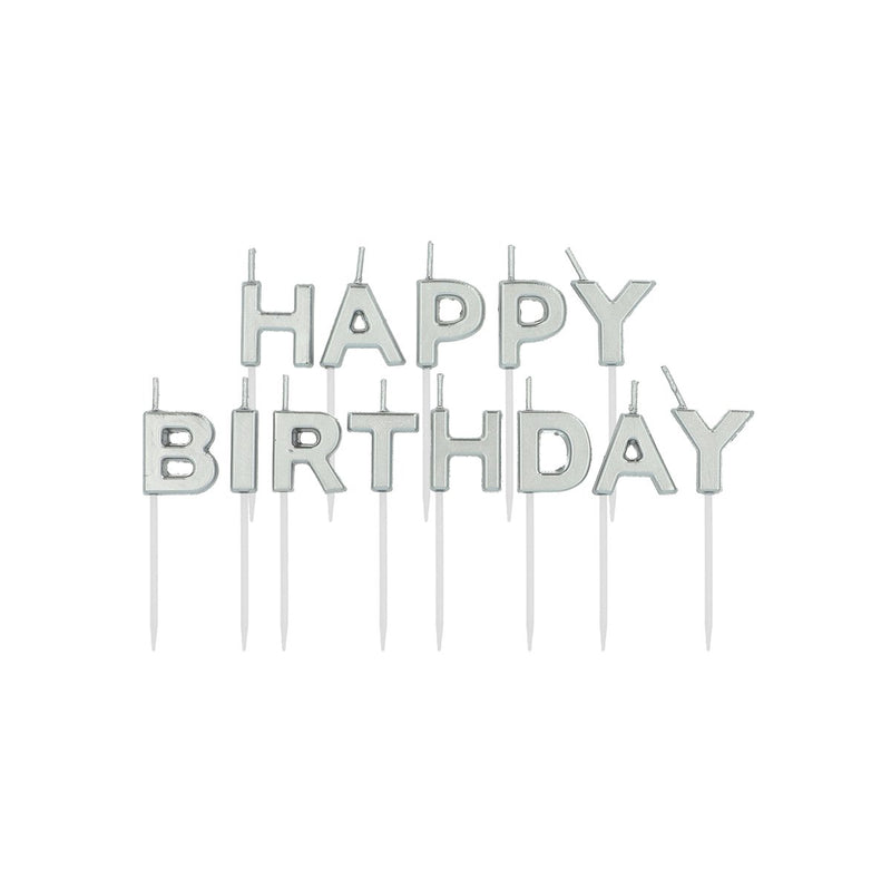 Taartkaarsjes Happy Birthday Zilver – 2 cm