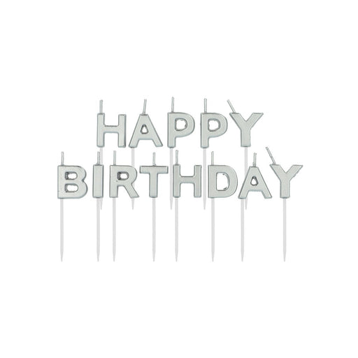 Taartkaarsjes Happy Birthday Zilver – 2 cm