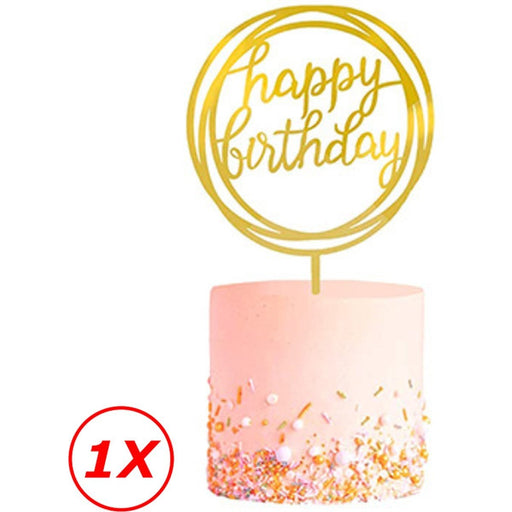 Taarttopper Happy Birthday Goud – Dubbele Cirkel