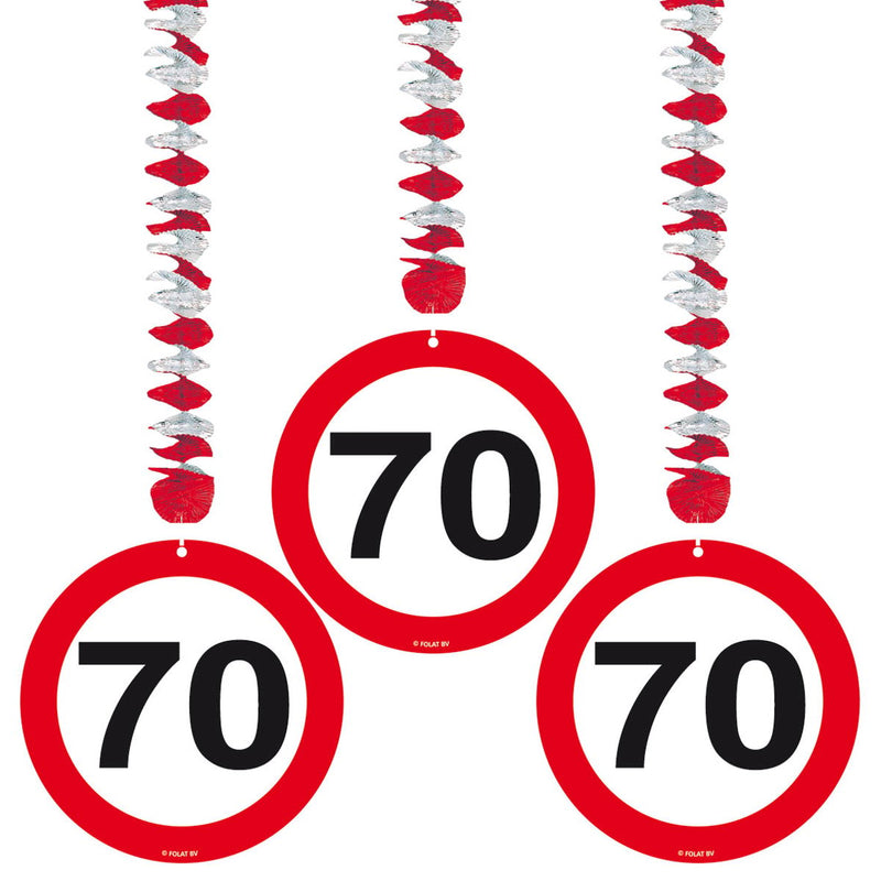 Swirl Hangdecoratie Verkeersbord 70 Jaar – 3 Stuks