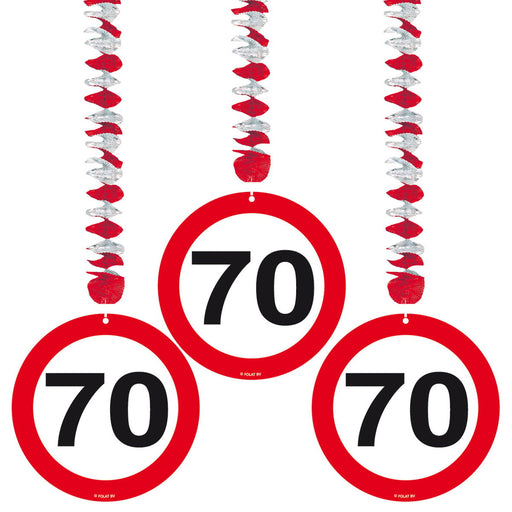 Swirl Hangdecoratie Verkeersbord 70 Jaar – 3 Stuks