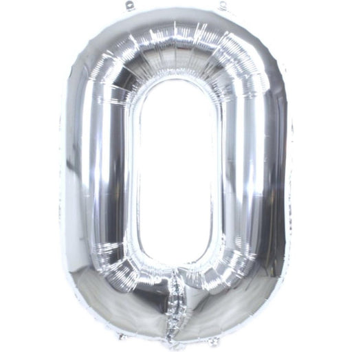 Cijferballon 0 zilver - 36 cm