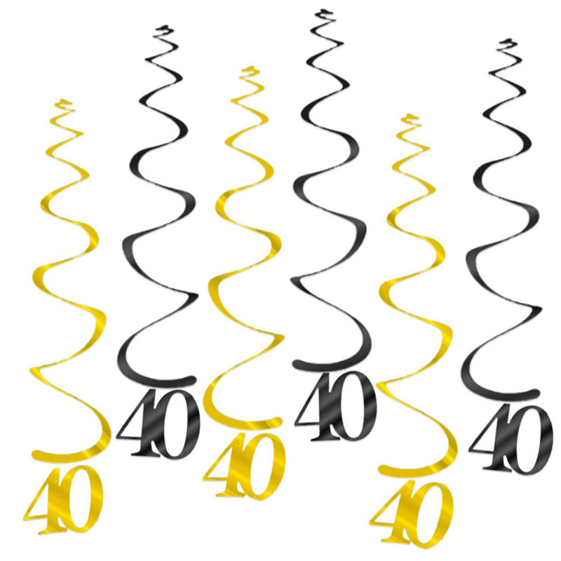 Hangdecoratie 40 jaar zwart/goud – 6 stuks – 55 cm