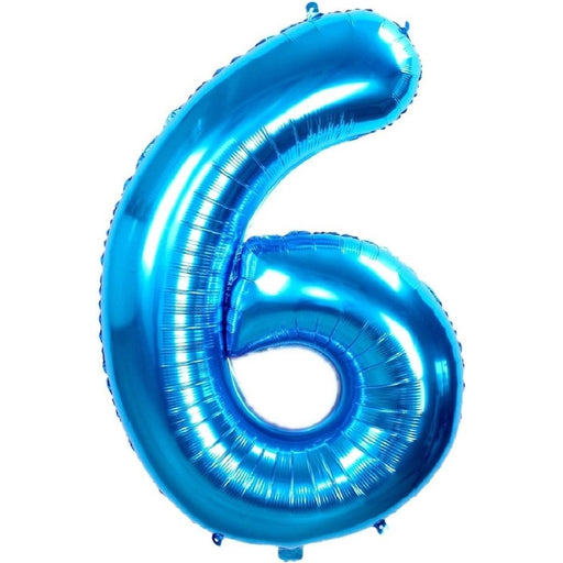 Cijferballon 6 metallic blauw - 86 cm