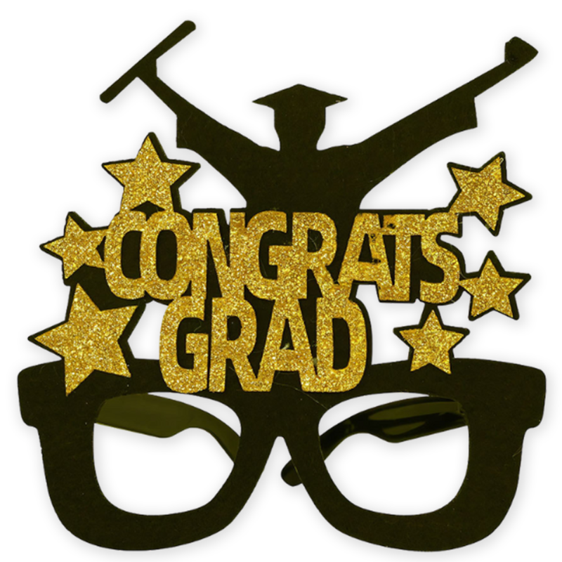 Afstudeerbril Congrats Grad sterren zwart/goud – 17 x 12 cm
