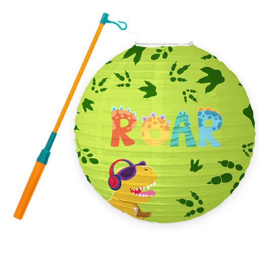Lampion Dinosaurus Roar groen met lampionstok – 30 cm
