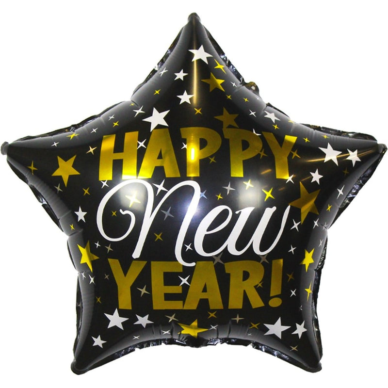 Folieballon Happy New Year Ster Zwart/Goud – 50 cm