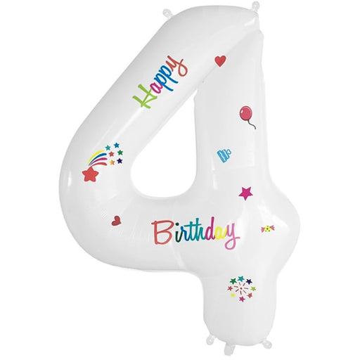 Folie Cijferballon 4 Happy Birthday Wit – 70 cm