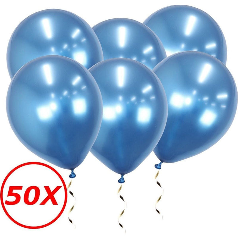 Chrome Latex Ballonnen Blauw 34 cm – 50 Stuks
