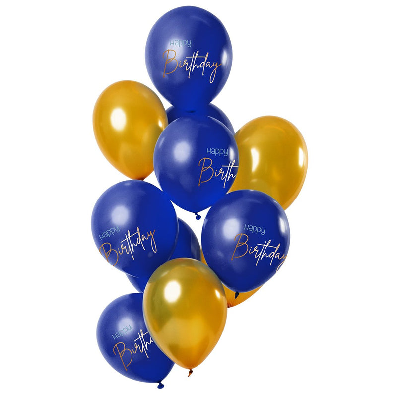 Latex Ballonnen Happy Birthday True Blue Goud – 12 Stuks