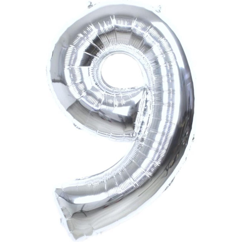 Cijferballon 9 zilver - 36 cm