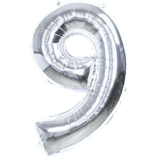 Cijferballon 9 zilver - 36 cm
