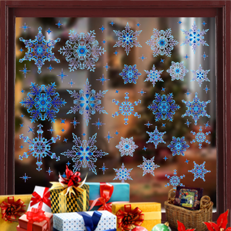 Kerst Raamstickers Sneeuwvlokken blauw – 75 stuks