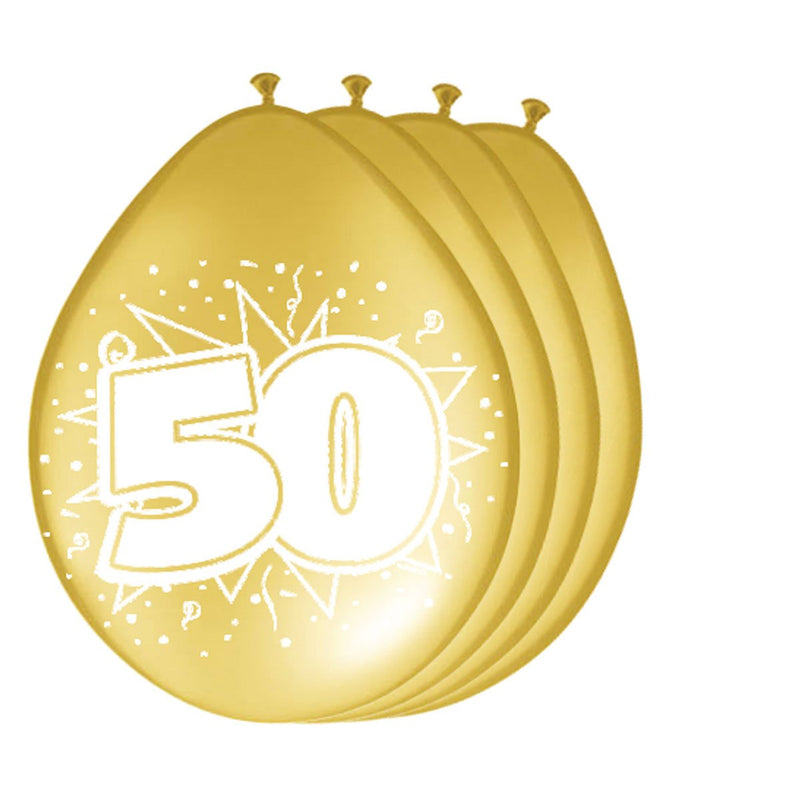 Latex Ballonnen 50 Jaar Goud – 8 Stuks