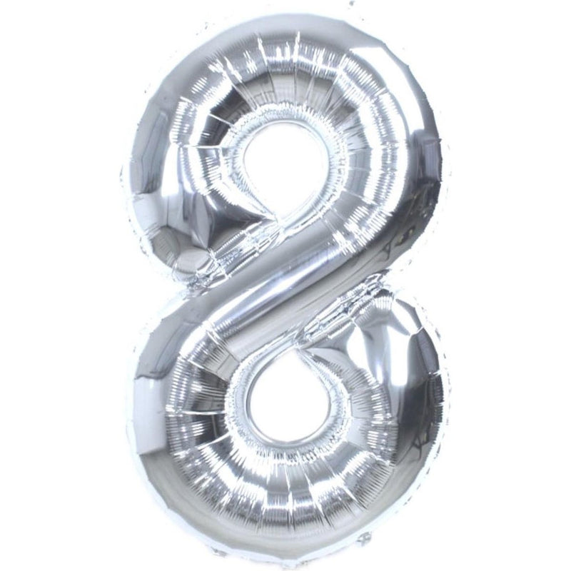 Cijferballon 8 zilver - 70 cm