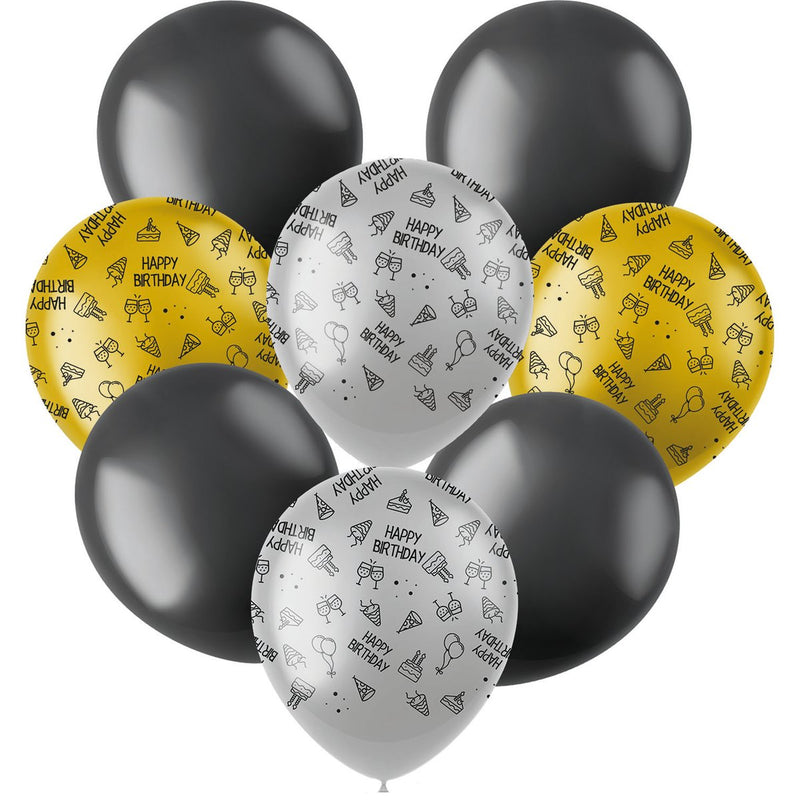 Shining Glam Latex Ballonnen Zwart/Goud – 8 Stuks