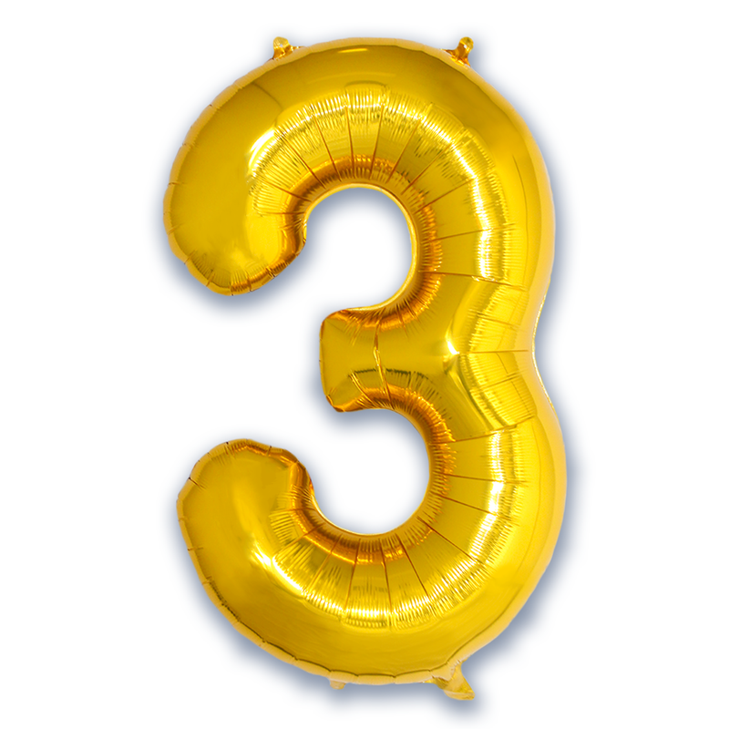 Cijferballon 3 goud - 86 cm