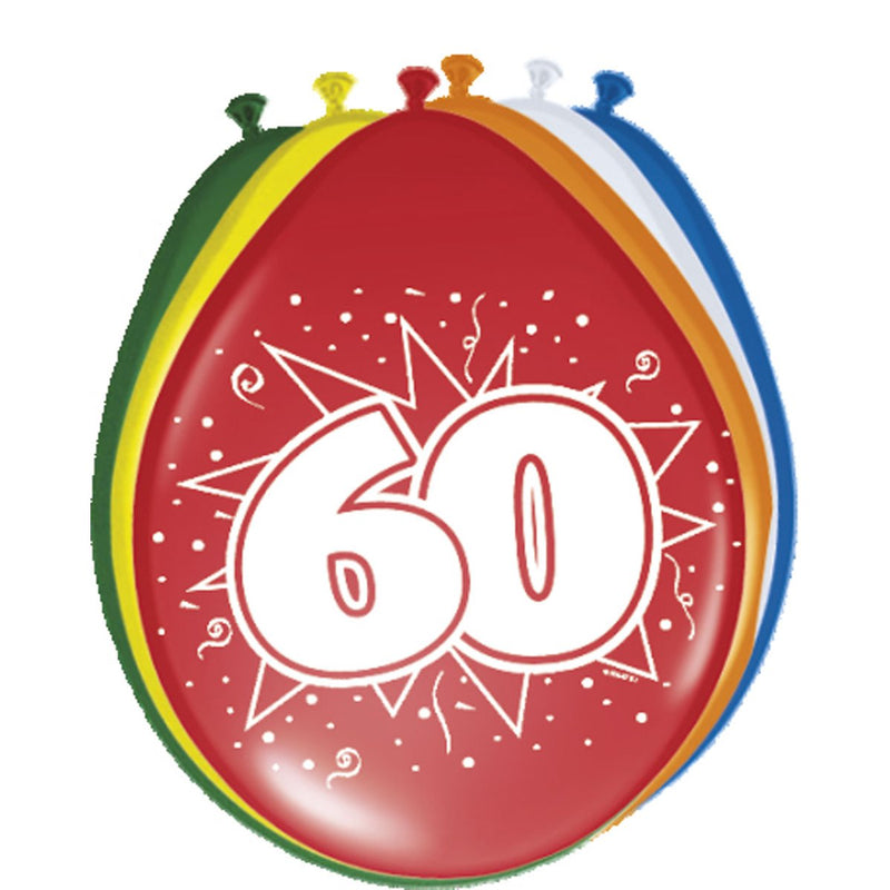Latex Ballonnen 60 Jaar Multicolor – 8 Stuks
