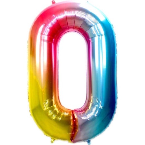 Folie Cijferballon 0 Regenboog 86 cm