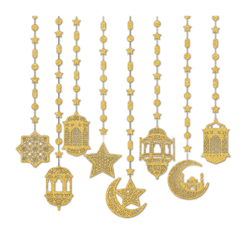 Hangdecoratie Eid Mubarak goud – 8 stuks – 90 cm