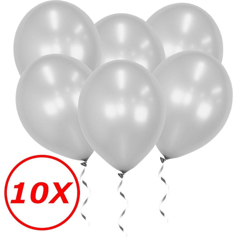 10 metallic zilver latex ballonnen van 34 cm