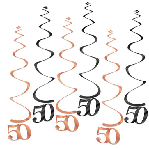 Hangdecoratie 50 jaar roségoud/zwart – 6 stuks – 55 cm