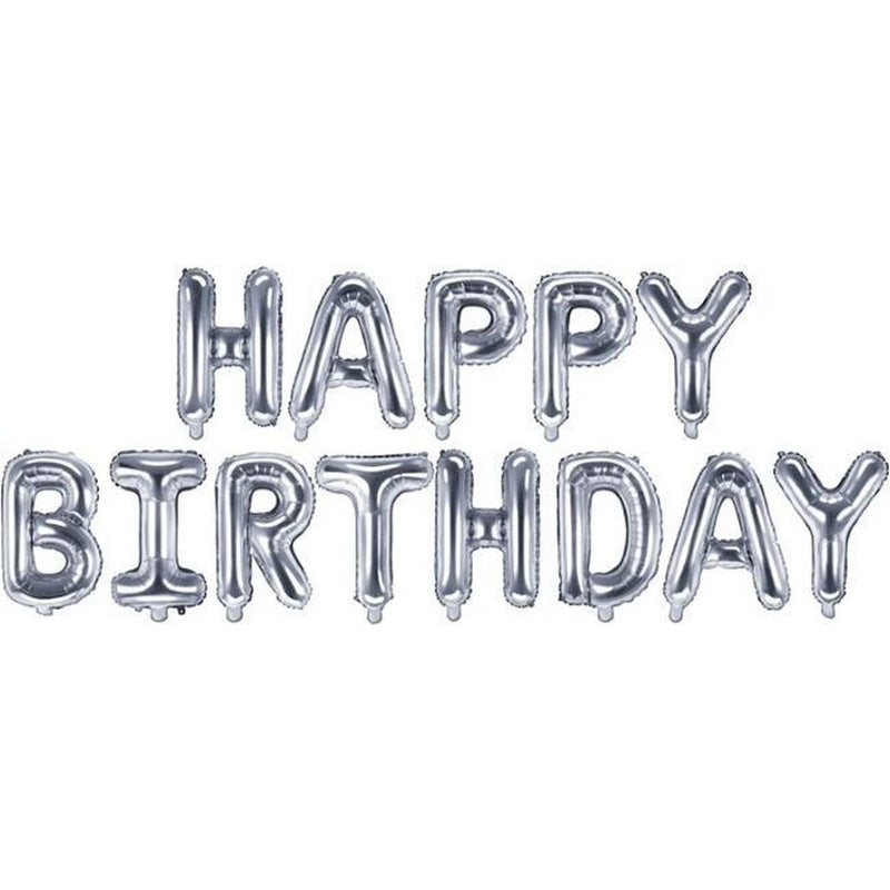 Folieballon Happy Birthday Zilver 36 cm