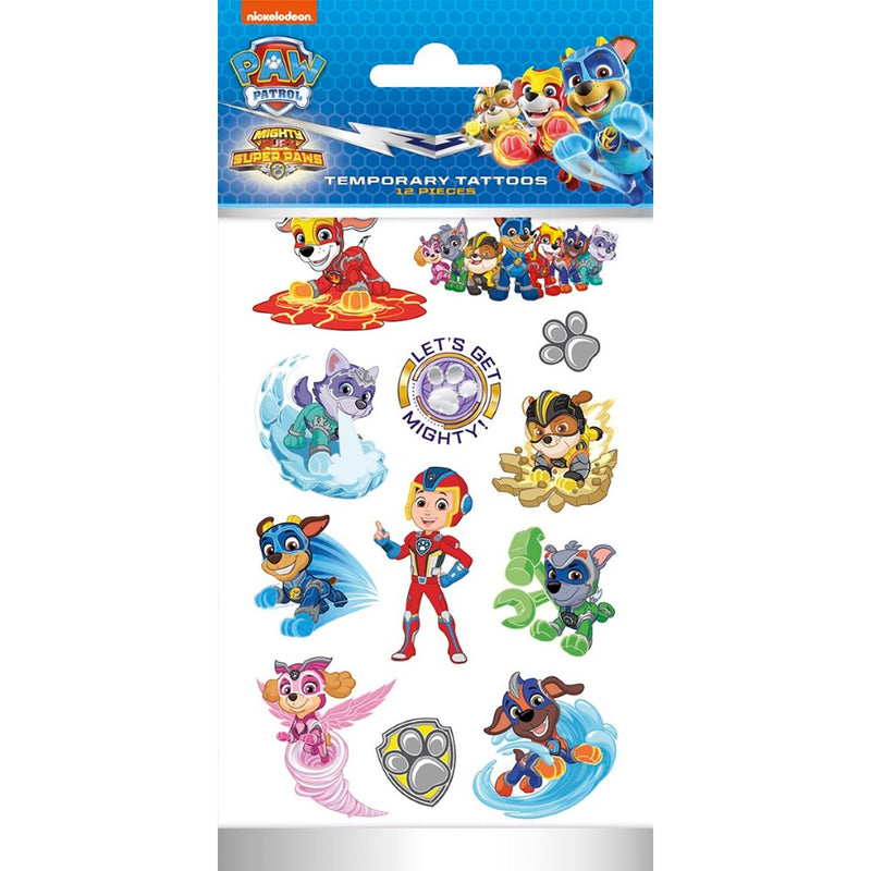Paw Patrol Mighty Pups Plaktattoos – 12 Stuks