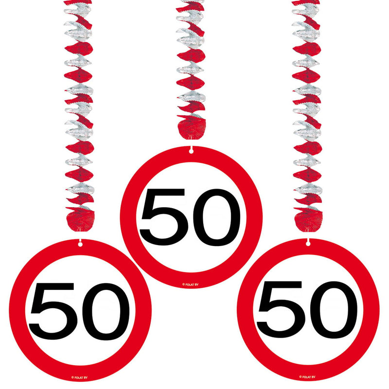 Swirl Hangdecoratie Verkeersbord 50 Jaar – 3 Stuks