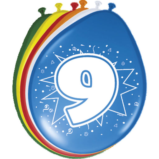 Latex Ballonnen 9 Jaar Multicolor – 8 Stuks