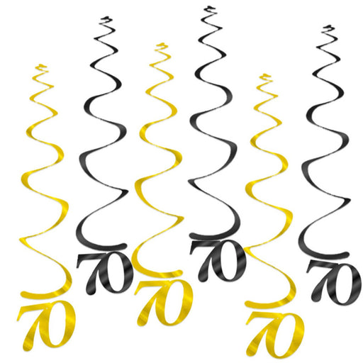 Hangdecoratie 70 jaar zwart/goud – 6 stuks – 55 cm