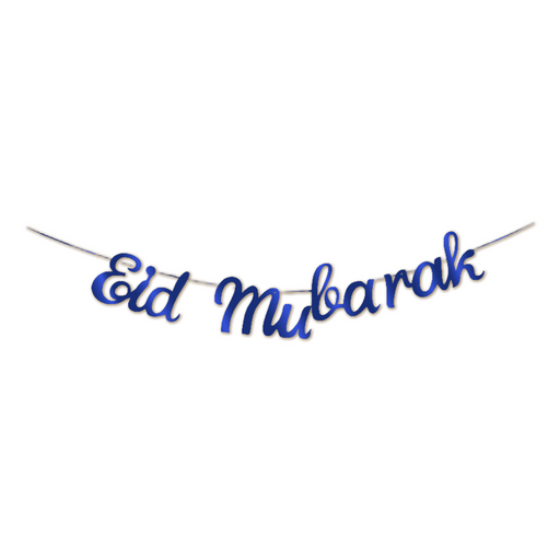 Letterslinger Eid Mubarak blauw/goud – 80 cm