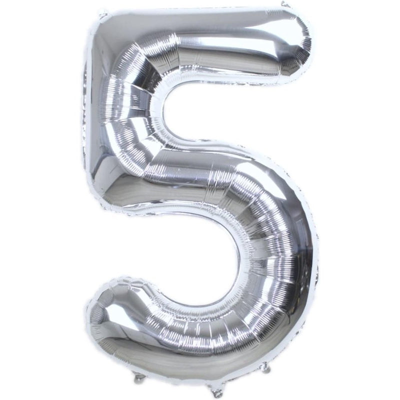 Cijferballon 5 zilver - 86 cm